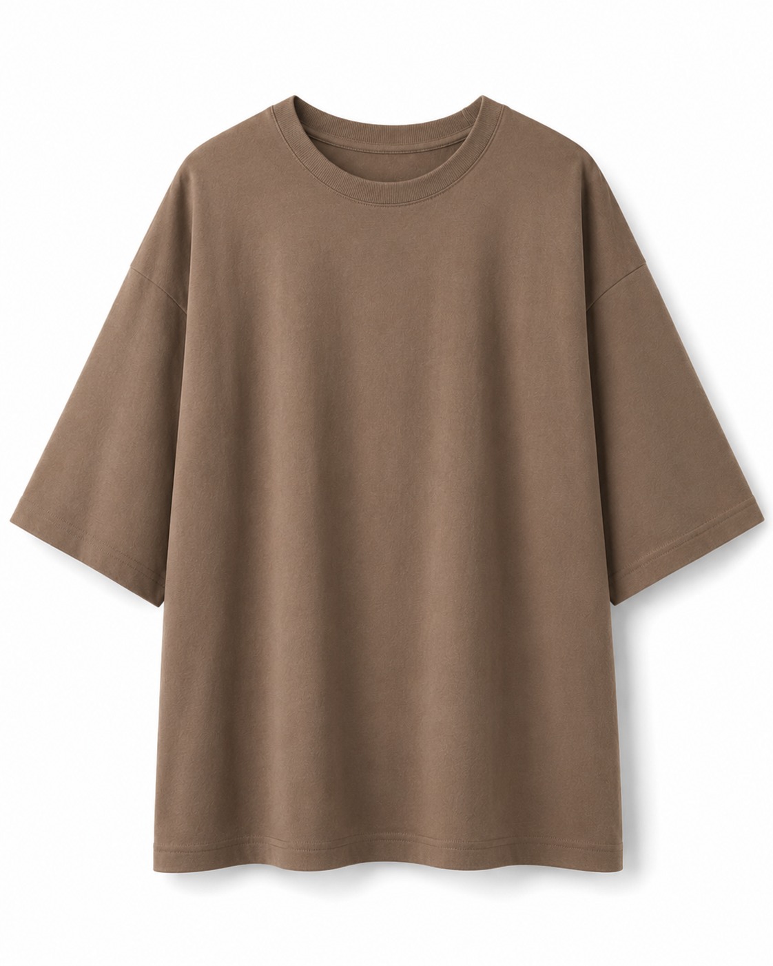 Plain Drop Shoulder Oversized Tee – Dull Brown Flatlay